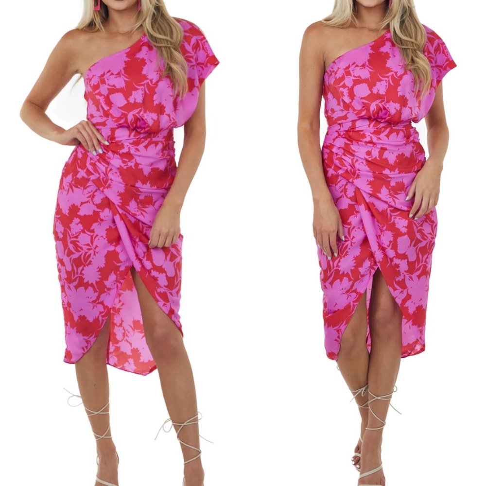 One Shoulder Floral Midi Dress- S